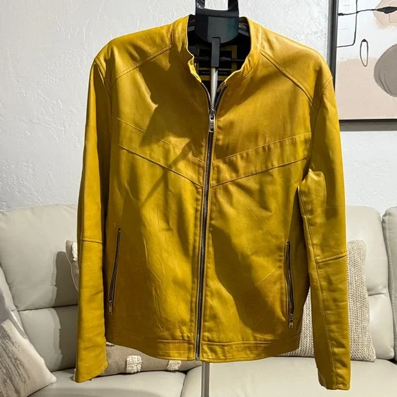 Zara Men's Mustard Leather Jacket - Picture 1 of 8